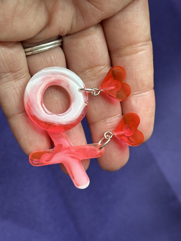 Red XO resin earrings with heart studs, handmade romantic jewelry gift for Valentine’s Day, lightweight and hypoallergenic"