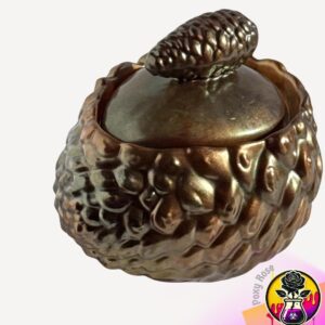 Handmade bronze pinecone resin jar with textured lid, perfect as a rustic trinket box or decorative jewelry holder