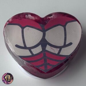Heart-shaped resin phone grip with red and white spider design, handmade and superhero-inspired.