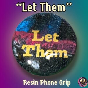 Handmade Galaxy Glow Resin Phone Grip with glowing dark pigment, cosmic swirls, and glitter details – unique sticky pop socket style phone stand
