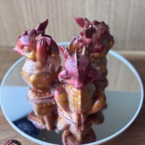 Burgundy and gold Hear No Evil Dragon figurine trio posed in speak, see, and hear no evil style with shimmering hand-painted detail