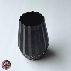 Handmade black resin vase with gold rhinestones, perfect for gothic home decor and dark aesthetic accents.