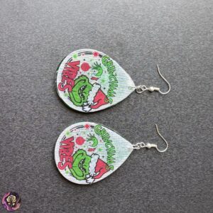 Handmade Holiday Cheer Resin Earrings with glitter – festive red and silver Christmas statement jewelry by Poxy Rose