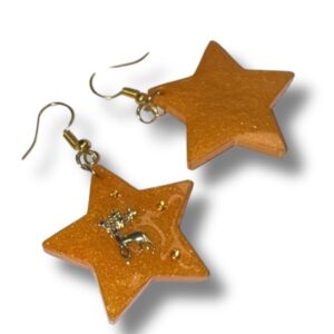 Handmade gold star Christmas earrings with reindeer charm – festive holiday jewelry by Poxy Rose