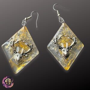 Handmade gold swirl deer resin earrings with stainless steel hooks – lightweight winter jewelry gift