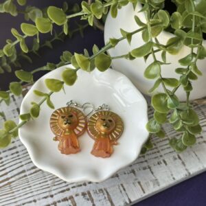 Lion Earrings – Handmade Resin Jungle Jewelry in Orange and Gold