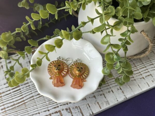 Lion Earrings – Handmade Resin Jungle Jewelry in Orange and Gold