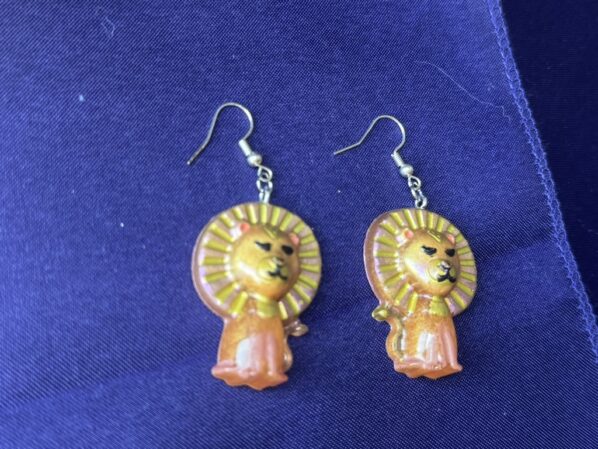Lion Earrings Side View of Lightweight Lion Earrings with Stainless Steel Hooks