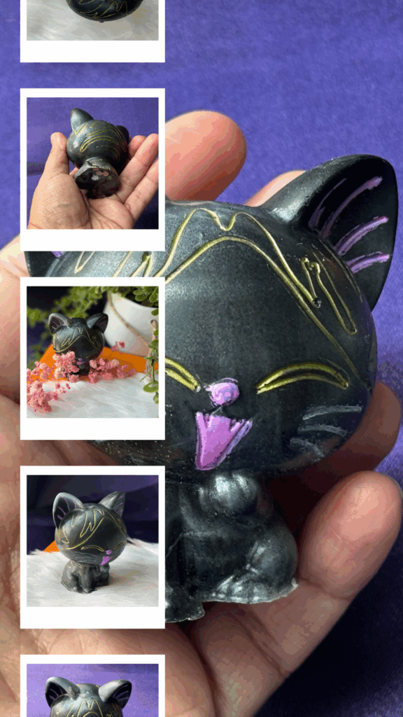 Collage of handmade resin cat figurine — a spooky-cute shelf decoration for Halloween or witchy decor lovers
