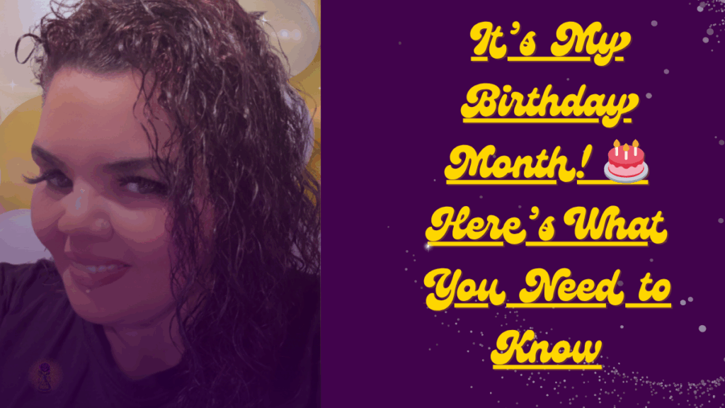 Georgena of Poxy Rose smiling in front of a festive birthday setup – blog cover for June birthday month update.
